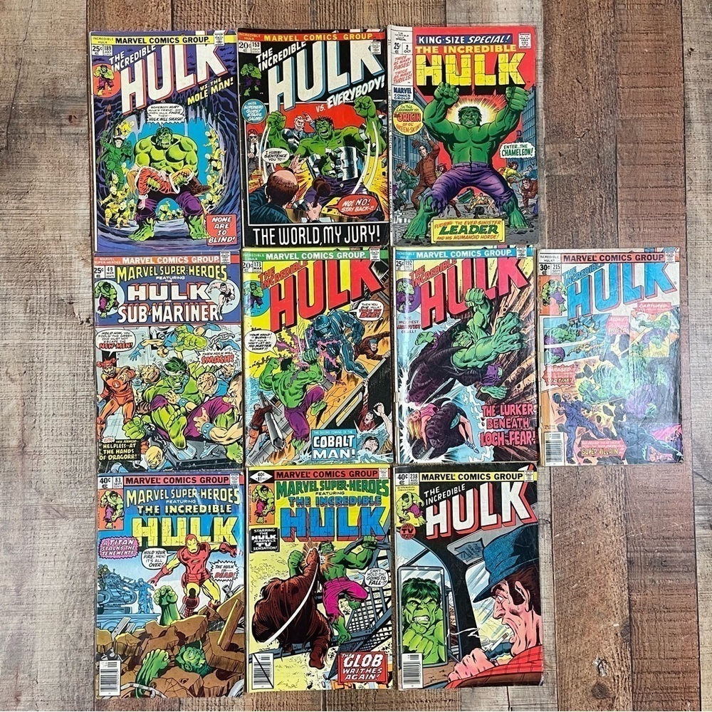 Vintage 60's 70's Incredible Hulk Comic Bundle Marvel Superhero Color